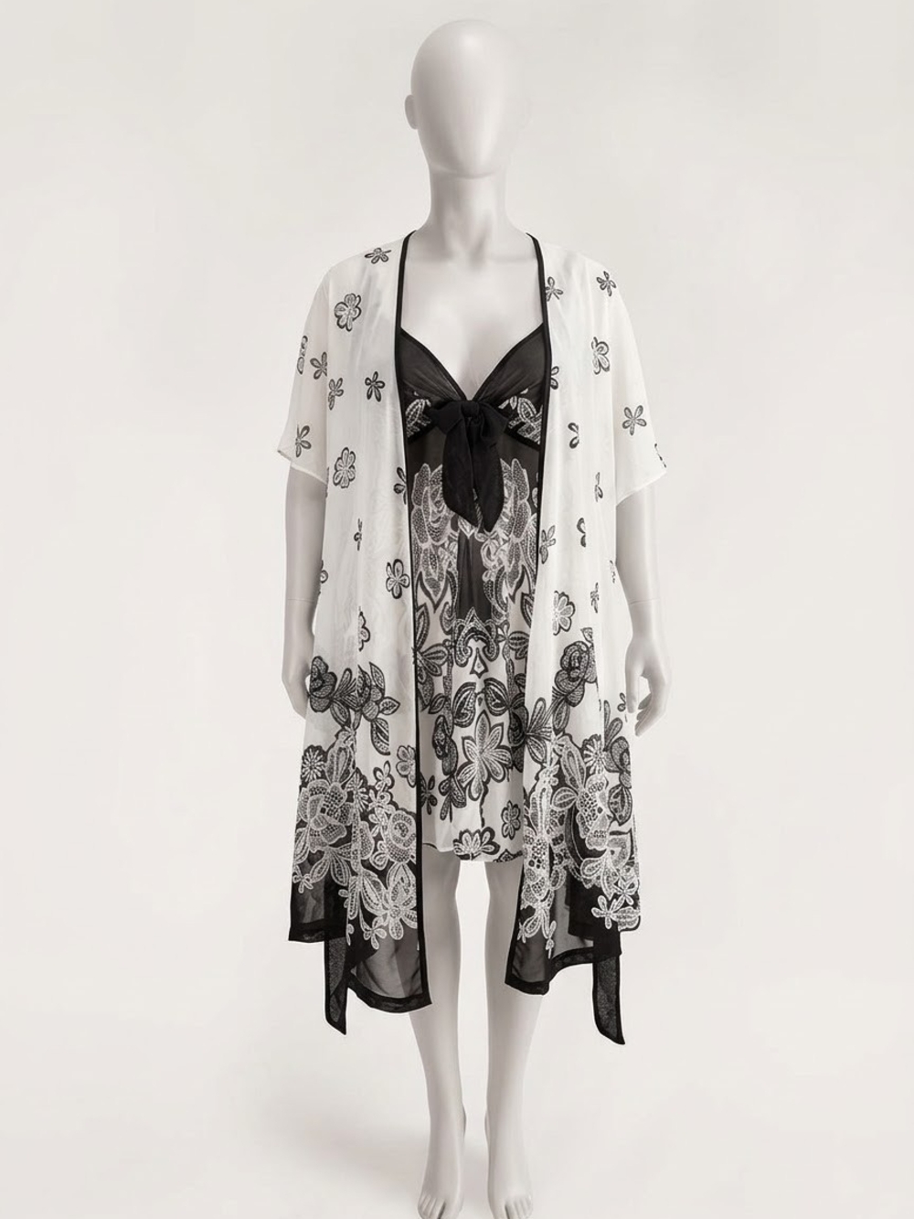 In Bloom by Jonquil 2-Piece Floral Sheer Chemise & Robe Set - Size XL